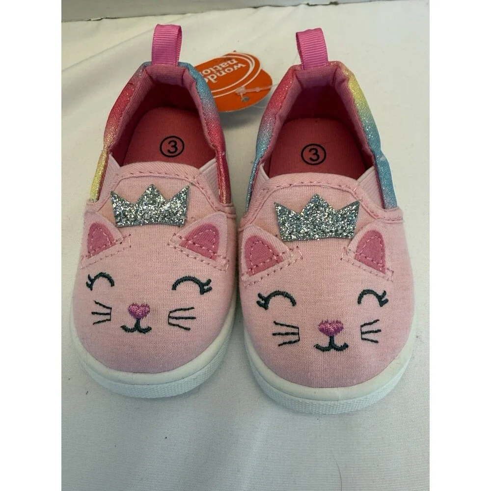 Wonder Nation Infant & Toddler Girl’s 3D Cat Critter Slip-on Shoe, Size 3 New